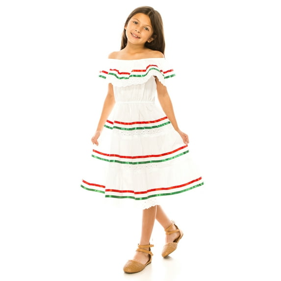 unik Girl's Traditional Mexican Cinco De Mayo Fiesta Dress White 2