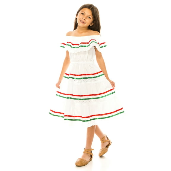 unik Girl's Traditional Mexican Cinco De Mayo Fiesta Dress White 4