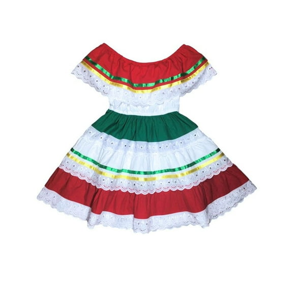 unik Girl's Traditional Mexican Cinco De Mayo Fiesta Dress Yellow Red Size 14