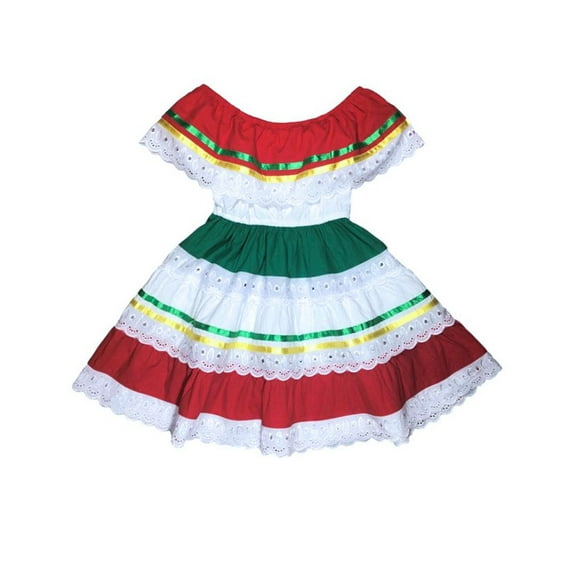 unik Girl's Traditional Mexican Cinco De Mayo Fiesta Dress Yellow Red Size 7