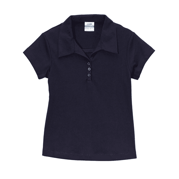 unik Girl's Uniform Triple Button Collar Shirt Short Sleeve, Navy Size 6