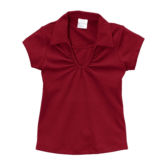 unik Girl's Uniform V-Neck Collar Short Sleeve Shirt, Burgundy Size 18