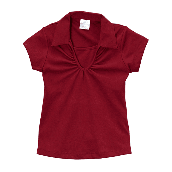 unik Girl's Uniform V-Neck Collar Short Sleeve Shirt, Burgundy Size 6