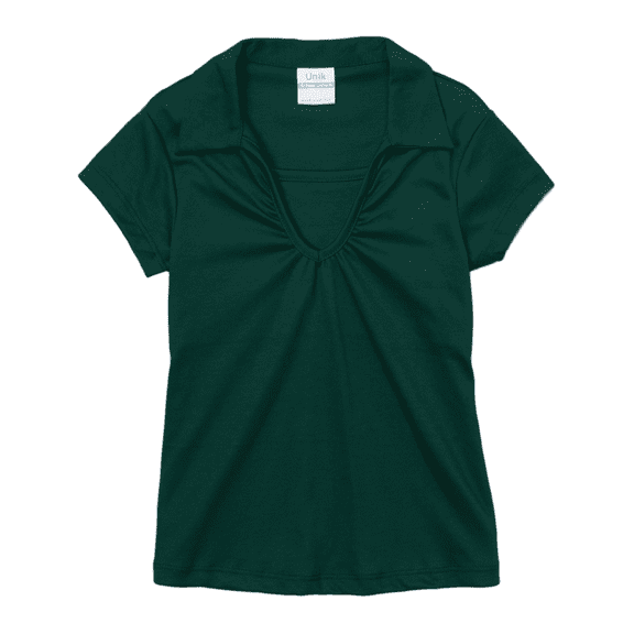 unik Girl's Uniform V-Neck Collar Short Sleeve Shirt, Hunter Green Size 18