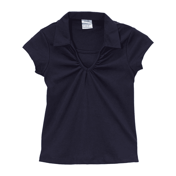 unik Girl's Uniform V-Neck Collar Short Sleeve Shirt, Navy Size 18