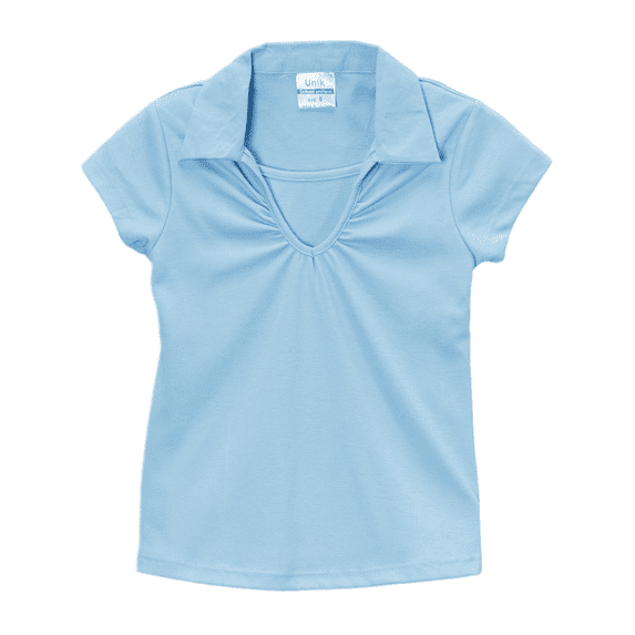 unik Girl's Uniform V-Neck Collar Short Sleeve Shirt, Skyblue Size 10