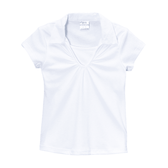 unik Girl's Uniform V-Neck Collar Short Sleeve Shirt, White Size 12