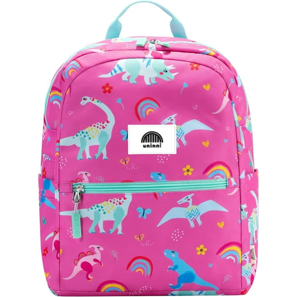 uninni 14 Kids Backpack for Girls and Boys Age 5 8 Years Old with Padded and Adjustable Shoulder Straps Rainbow Dino Pink Walmart Business Supplies