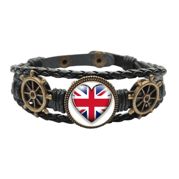 union jack Shaped britain uk flag Leather Braided Ocean Bracelet Wristband