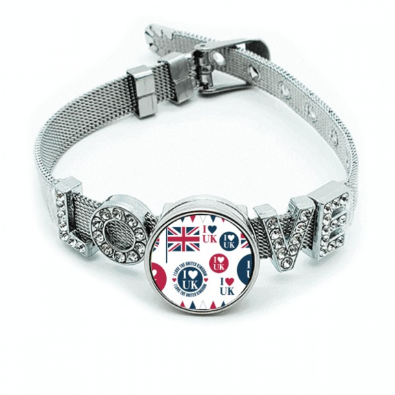 union jack i love uk Shaped country Bracelet Wristband Crystal Love Adjustable Bangle