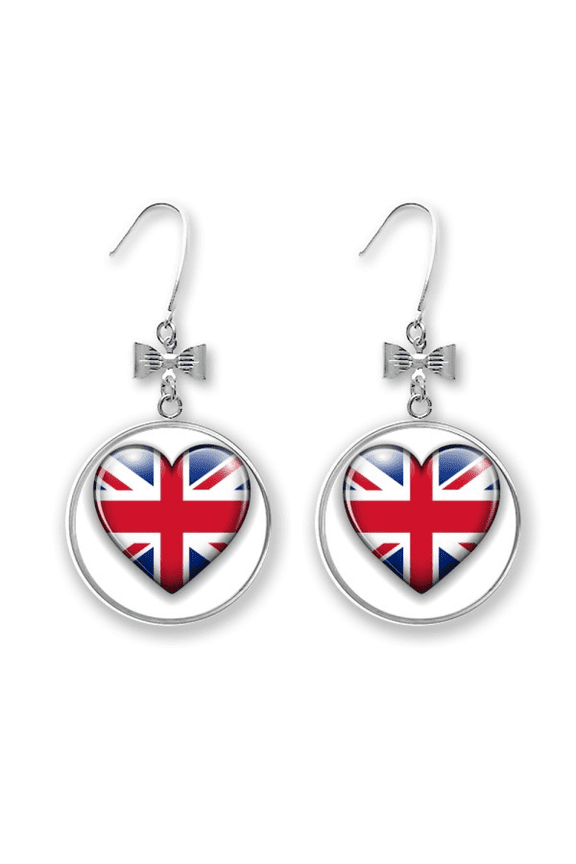 union jack shaped britain uk flag bow earrings drop stud pierced hook