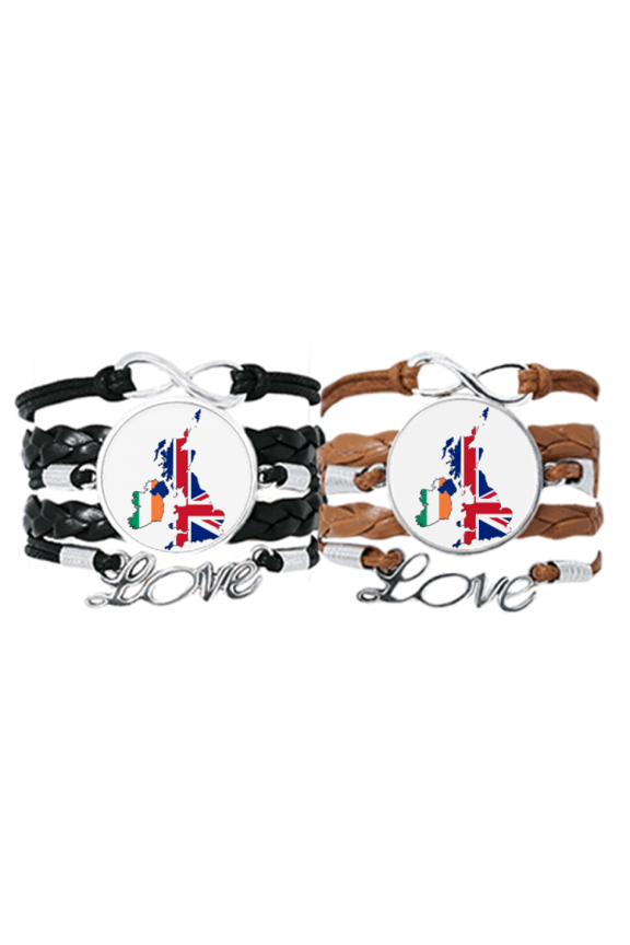 union jack uk britain irland map country bracelet hand strap leather wristband double set