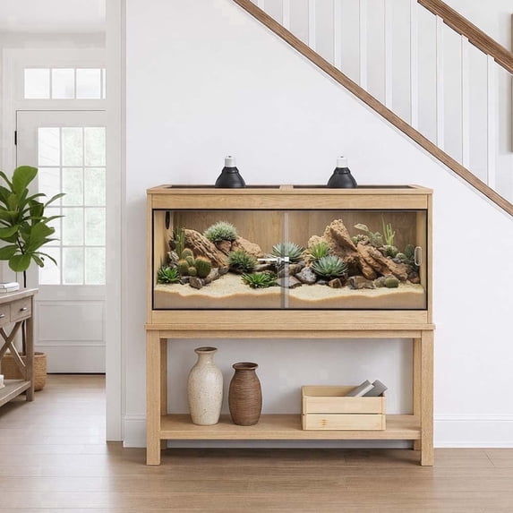 Unipaws 110 Gallon Reptile Tank, Large Natural Reptile Enclosure Terrarium with Glass Sliding Doors and Lock for Lizards and Snakes, Natural