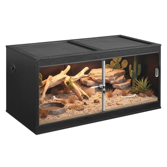 unipaws 50 Gallon Reptile Tank, Front Opening Reptile Enclosure Terrarium with Sliding Doors, Top Ventilation, Stackable Black Cage for Lizards and Snakes