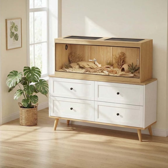 unipaws 50 Gallon Reptile Tank, Front Opening Reptile Enclosure Terrarium with Sliding Doors, Top Ventilation, Stackable Natural Cage for Lizards and Snakes, Natural