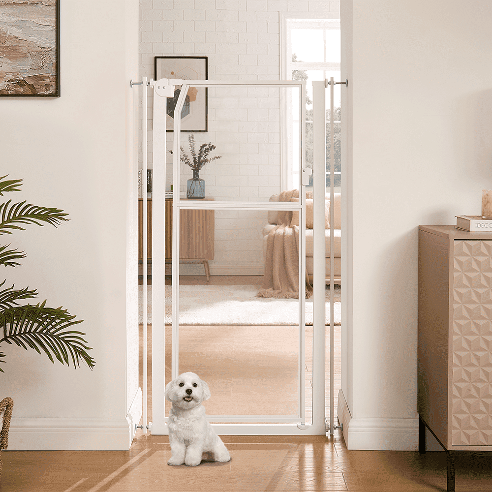unipaws 56" Extra Tall Pet Gate, Clear Acrylic Tall Cat Gate, White