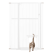 unipaws 56" Tall Baby Gate with Cat Door, 37-41" Wide Pressure Mounted Dog Gate for Stair Doorway, Walk Through Pet Gate, White