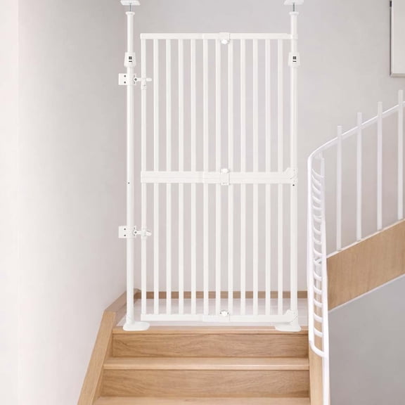 unipaws 57" High Tall Cat Gate, Auto Closing and No Drilling Safety Gate for Doorway Hallway Stairs,Fit 21"-34" Wide Opening, White