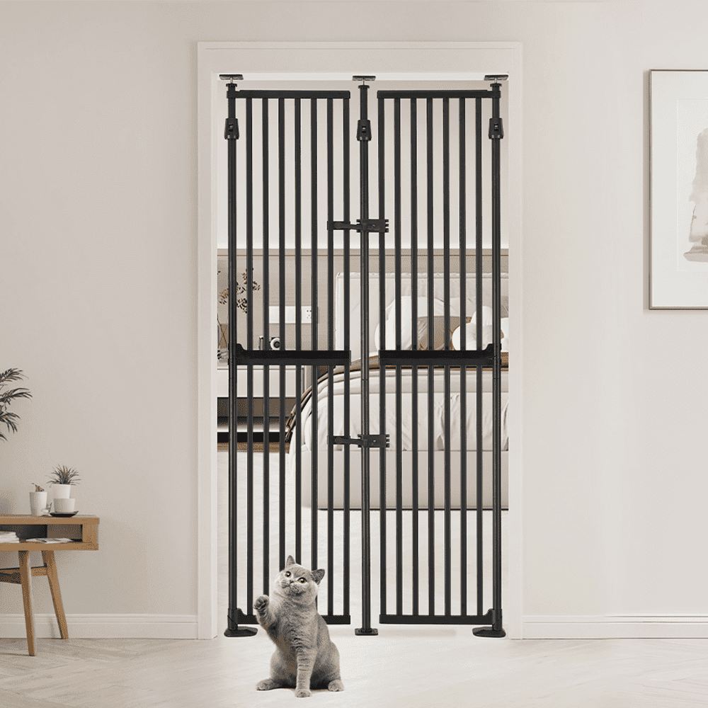 unipaws 74" High Extra Tall Cat Gate, 34.2"-39.5" Wide Safety Gate for Doorway, Black