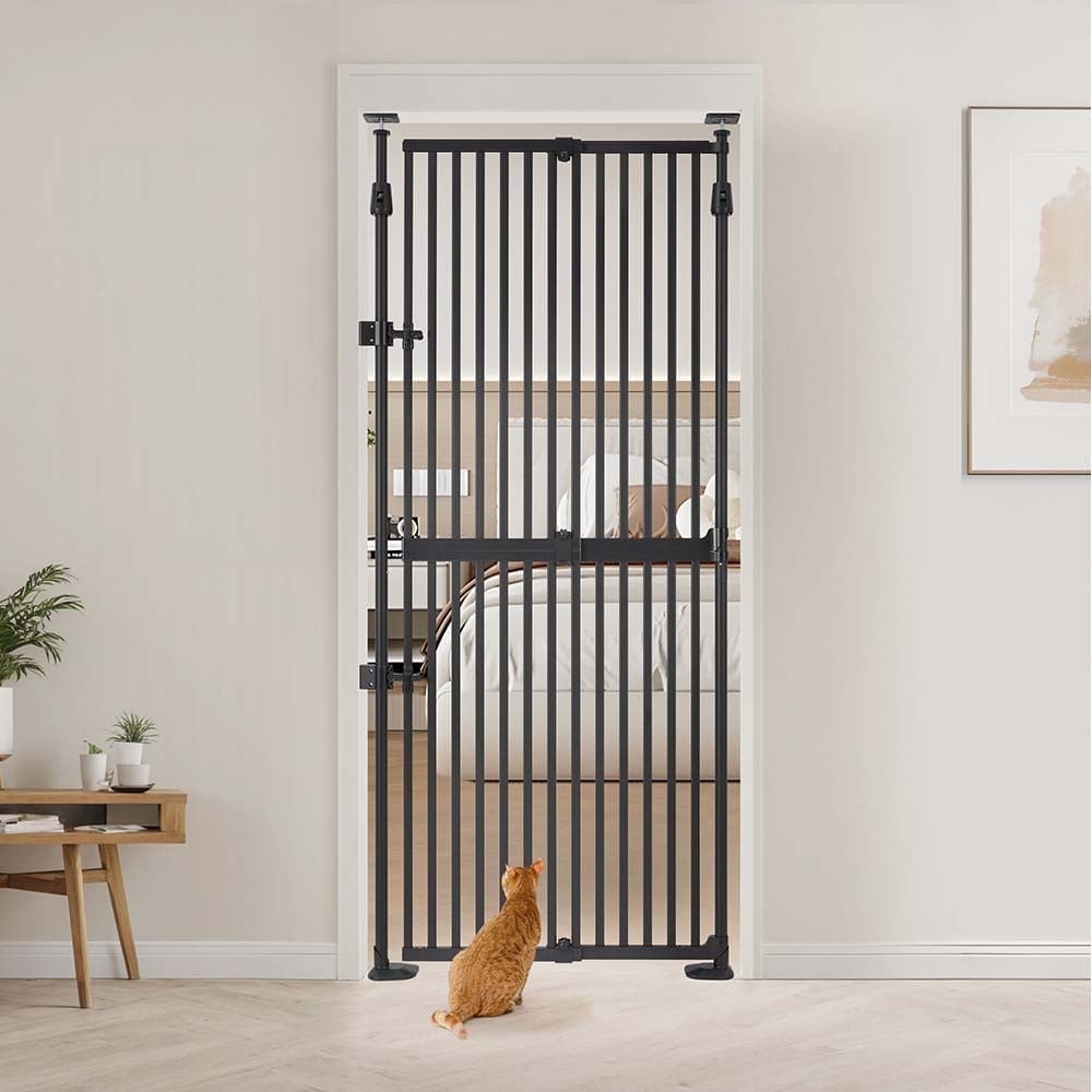 unipaws 75" High Extra Tall Cat Gate, 21"-34" Wide Safety Gate for Doorway, Black