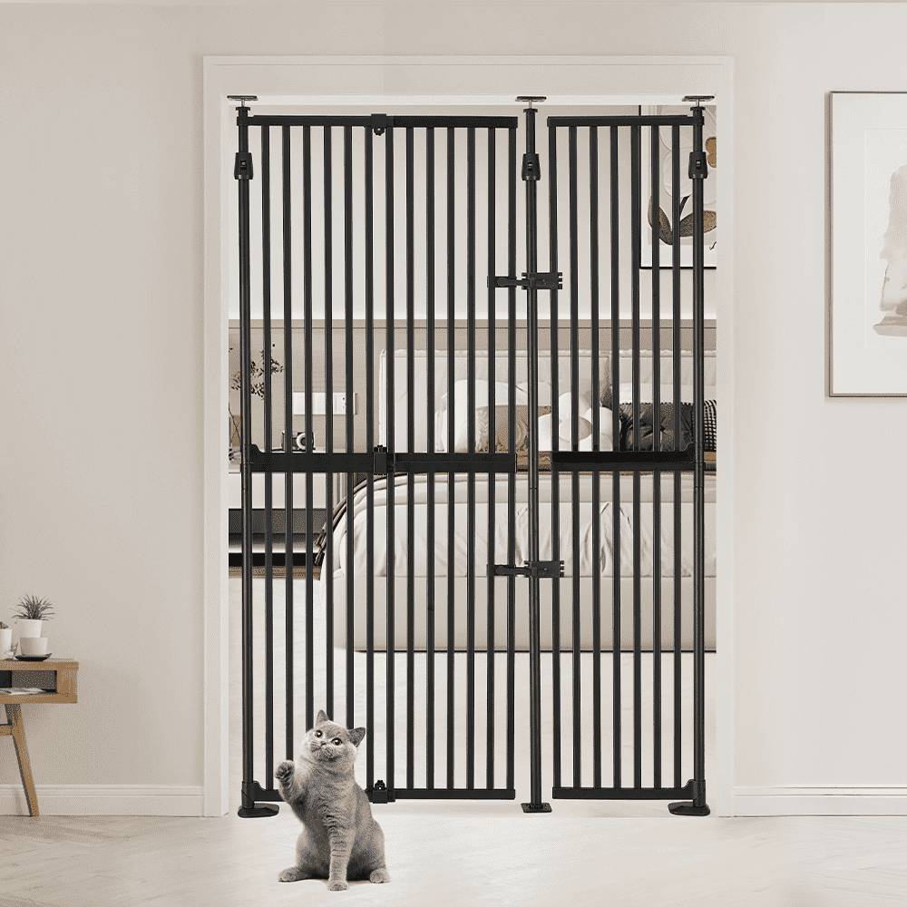 unipaws 75" High Extra Tall Cat Gate, 35"-51" Wide Cat Safety Gate for Doorway Hallway, Black