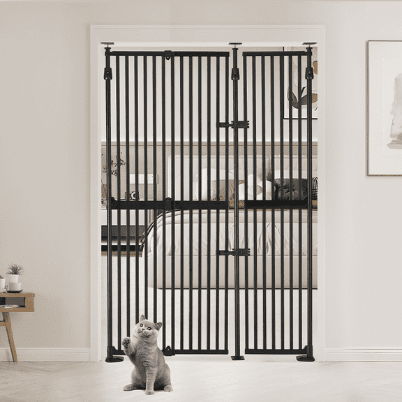 unipaws 75" High Extra Tall Cat Gate, 35"-51" Wide Cat Safety Gate for Doorway Hallway, Black