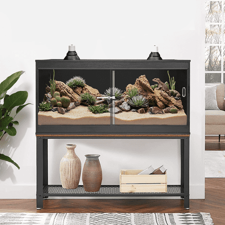 Unipaws 110 Gallon Large Black Reptile Terrarium with Glass Sliding Doors and Lock for Lizards and Snake