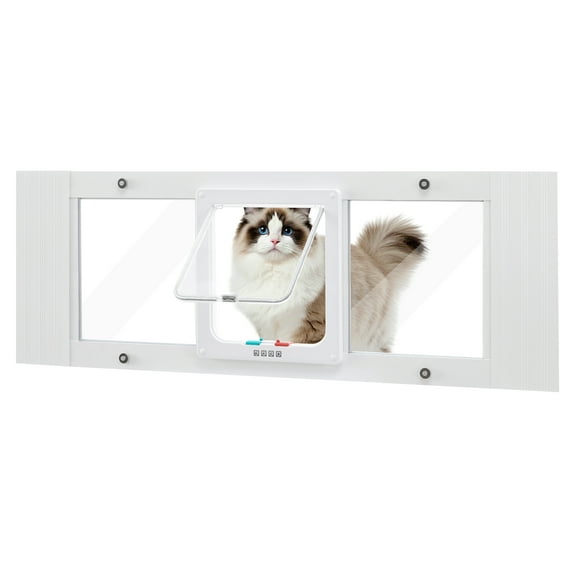 unipaws Cat Door for Window, Fits 32.5"-37.5" Wide Horizontal Sash Windows, Aluminum Frame Acrylic Flap Cat Window Door