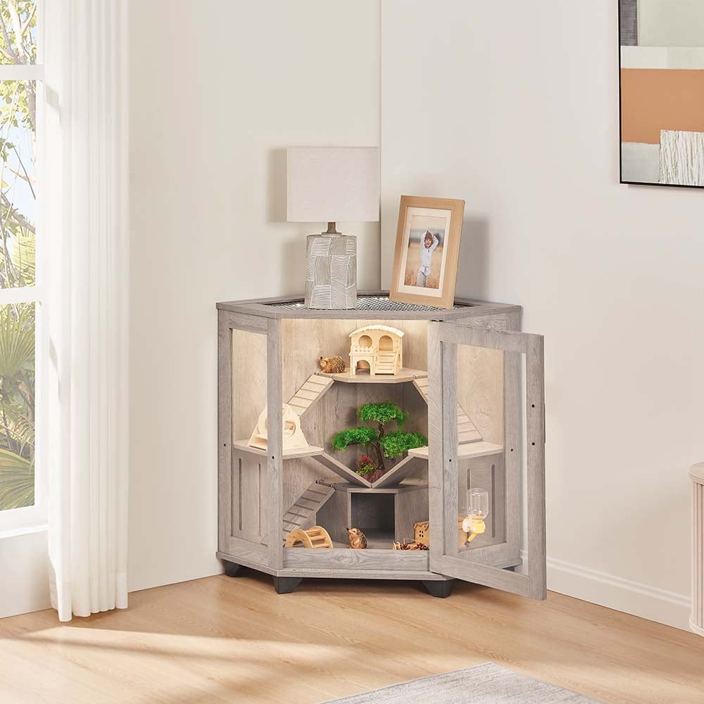 unipaws Chinchillas Cage with Ramp, Rat Cage with House, Critter Nation Cage for Hamster, Mice, Rat, Reptiles, Clear Acrylic, Corner Small Animal Cage