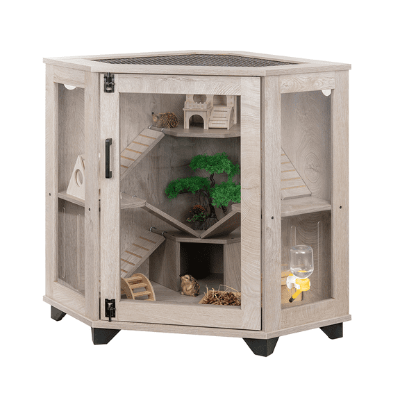 unipaws Chinchillas Cage with Ramp, Rat Cage with House, Critter Nation Cage for Hamster, Mice, Clear Acrylic, Corner Small Animal Cage