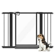 unipaws Clear Dog Gate for Dogs, Walk -Thru Pet Gate for Doorway Stairs , Pressure Mounted, Indoor/Outdoor Use, White
