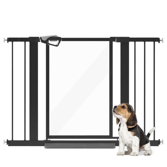 unipaws Clear Dog Gate for Doorway Stairs, One-Hand Opening Pet Gate, 29"-43" Pressure Mounted, Indoor/Outdoor Use, Black