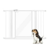 unipaws Clear Dog Gate for Dogs, Walk -Thru Pet Gate for Doorway Stairs , Pressure Mounted, Indoor/Outdoor Use, White
