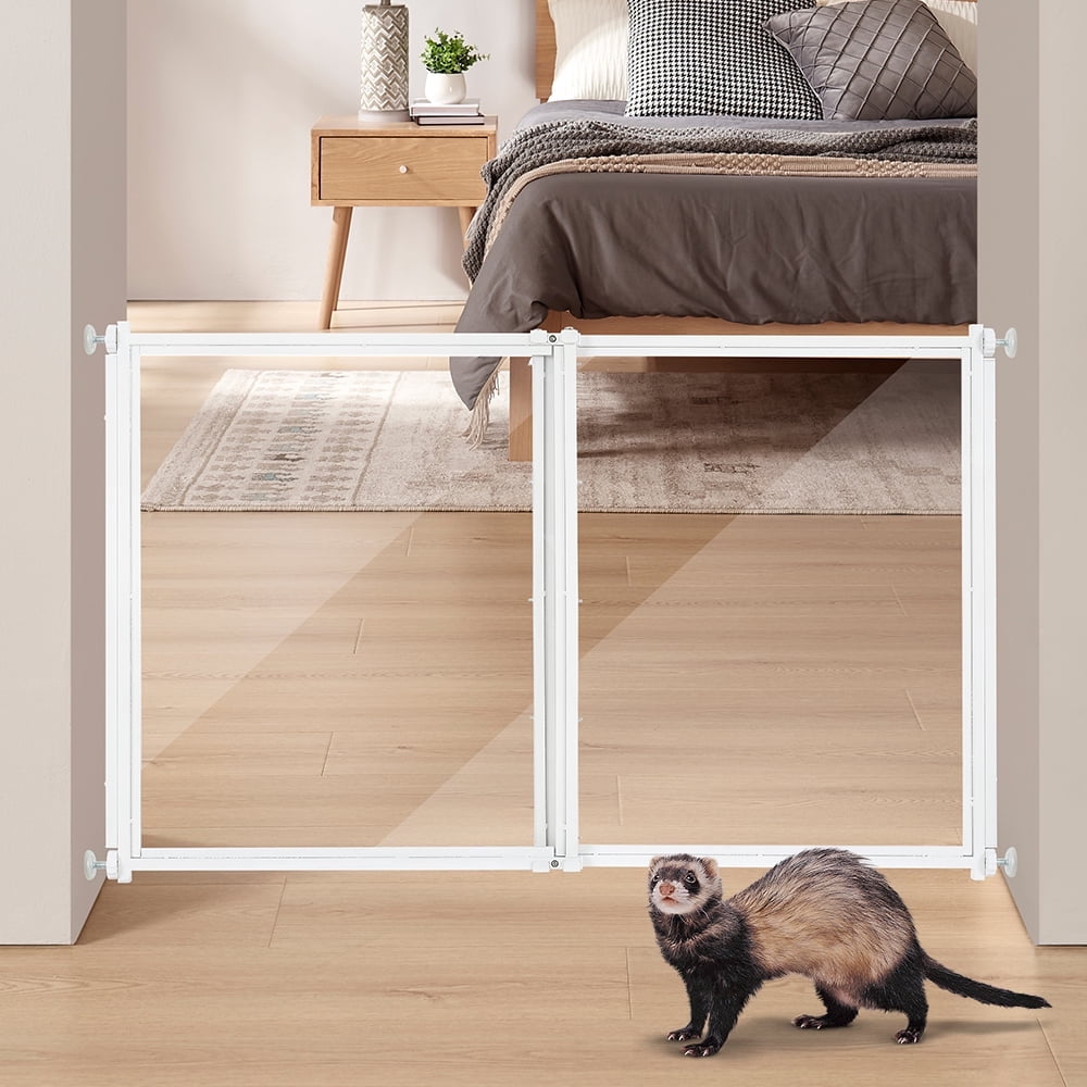 unipaws Clear Ferret Gate, Small Pet Barrier for Doorways Hallways Stairs Kitchen, Pressure Mounted Safety Pet Gate for Small Dogs Cats, Adjustable 22" to 39" Wide, 24" Tall Step Over, Indoor Use