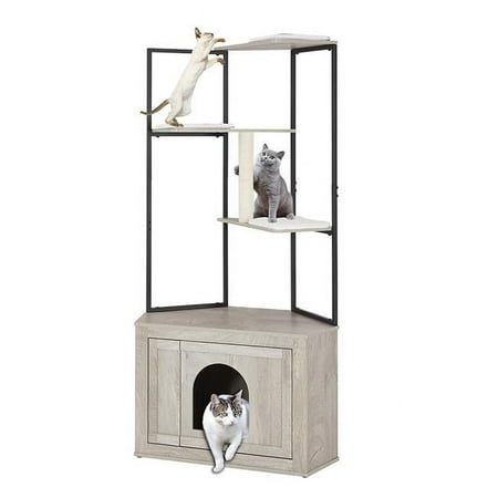 UniPaws UniPaws Corner Cat Litter Box Enclosure with Cat Tree Tower - Weathered Gray