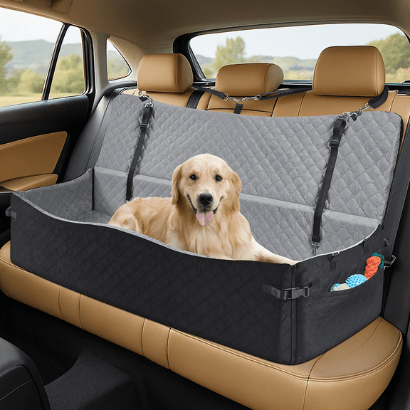 unipaws Dog Car Seat for Medium/Large Dogs up to 120lbs, Pet Booster Seat with 2 Safety Belts & Side Pockets