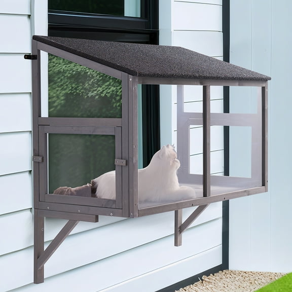 unipaws Prevent Conditioned Air Loss, Bug Proof Cat Catio, Window Cat House with Transparent PC Panels, Outdoor Enclosure for Indoor Pets