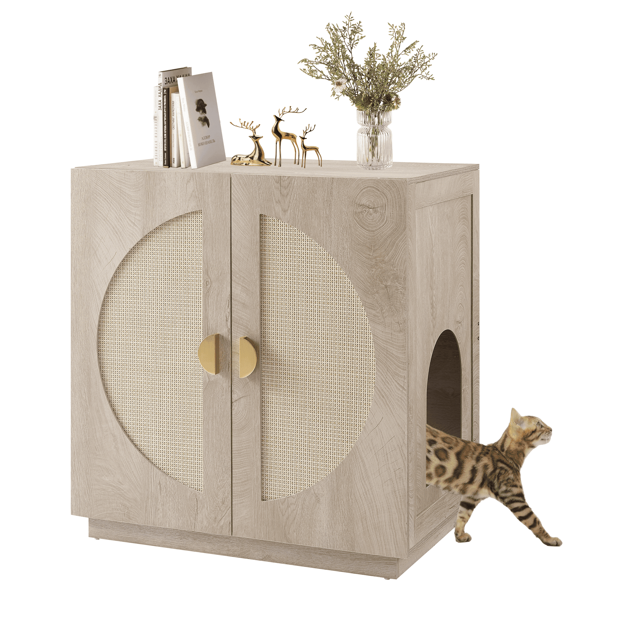 Unipaws Tall Cat Litter Box Enclosure with Shelves, Hidden Litter Box Cover for Tall or Top Entry Litter Box, Weathered Grey