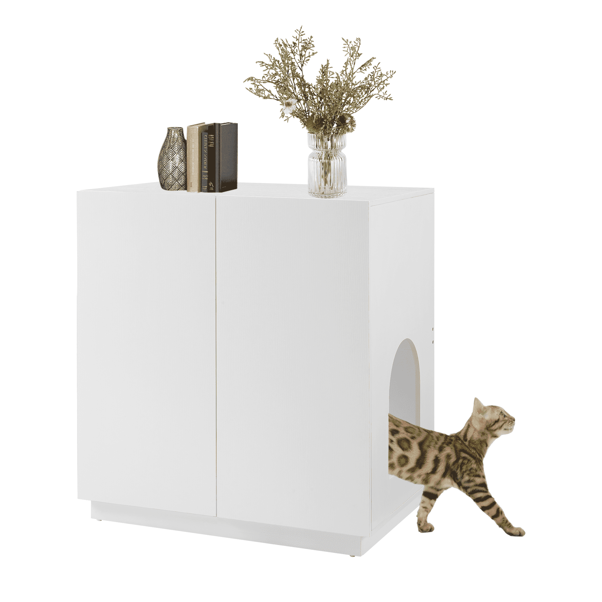 unipaws Tall Cat Litter Box Enclosure with Shelves, Hidden Litter Box ...