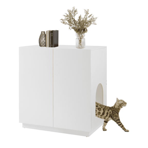 unipaws Tall Cat Litter Box Enclosure with Shelves, Hidden Litter Box Cover for Tall or Top Entry Litter Box