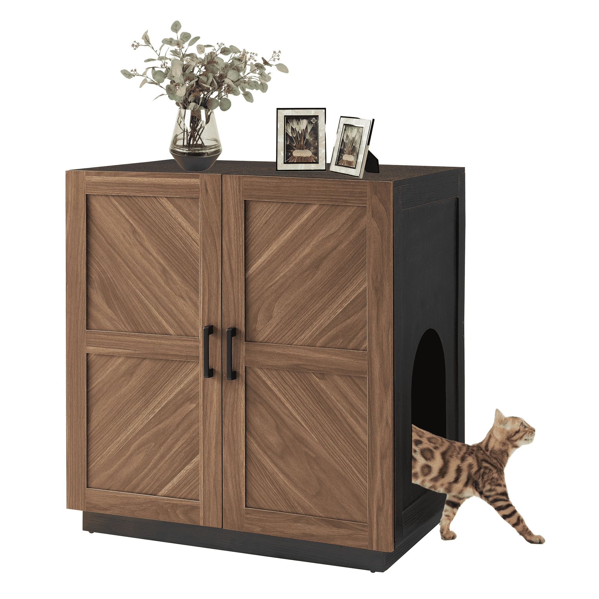 unipaws Tall Cat Litter Box Enclosure with Shelves, Hidden Litter Box Cover for Tall or Top Entry Litter Box
