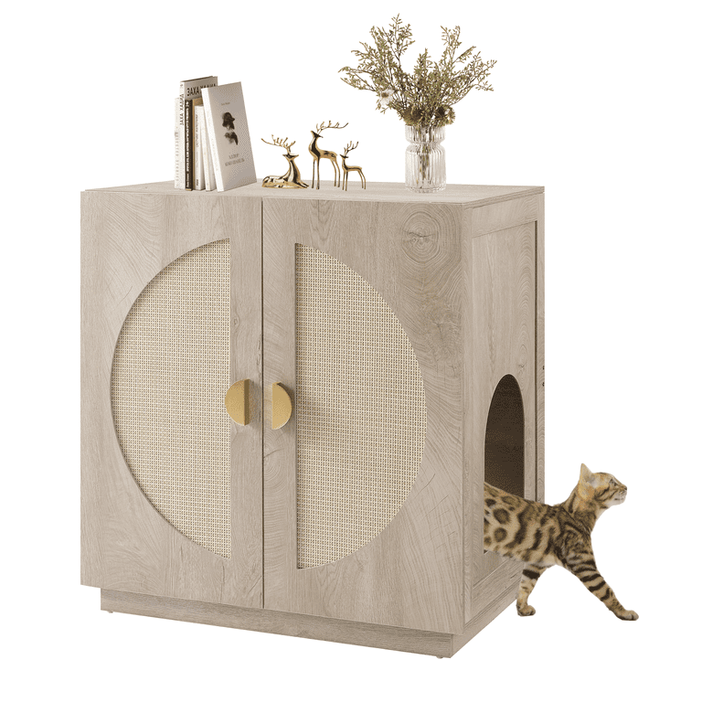 unipaws Tall Cat Litter Box Enclosure with Shelves, Hidden Litter