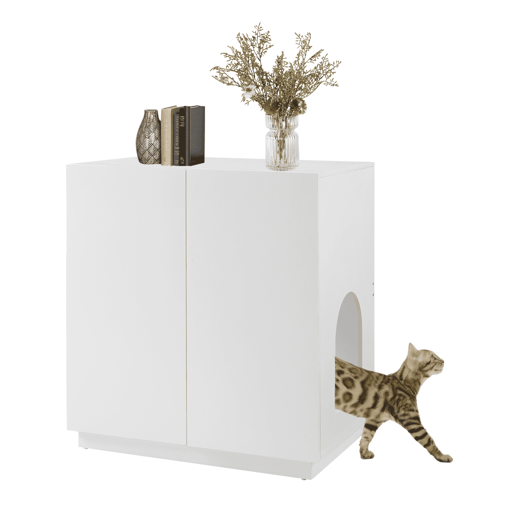 unipaws Tall Cat Litter Box Enclosure with Shelves, Hidden Litter Box Cover for Tall or Top Entry Litter Box
