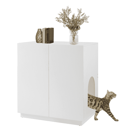 unipaws Tall Cat Litter Box Enclosure with Shelves, Hidden Litter Box Cover for Tall or Top Entry Litter Box