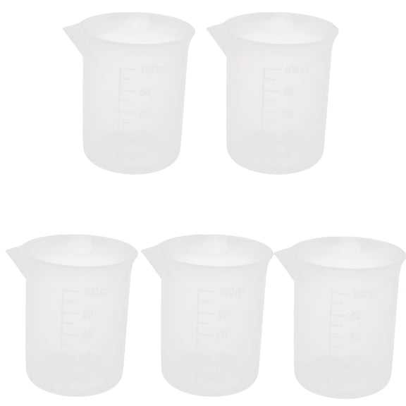 unique Bargains 5pcs 100ml Laboratory Plastic Liquid Container Measuring Cup Beaker Clear