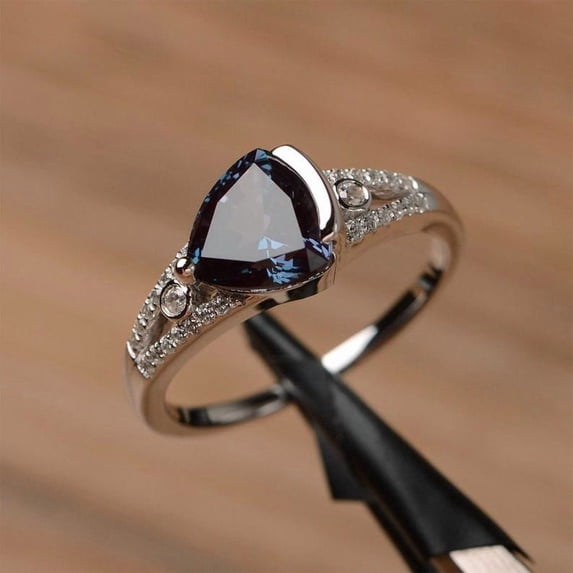 unique engagement rings princess cut alexandrite rings sterling silver rings June birthstone ring lovely rings