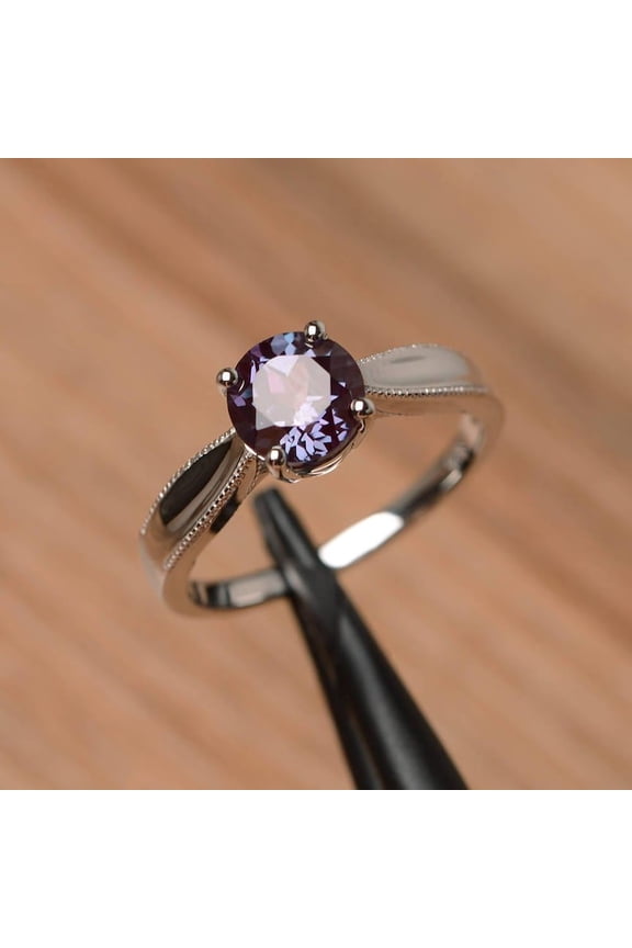 unique engagement rings princess cut alexandrite rings sterling silver rings June birthstone ring lovely rings