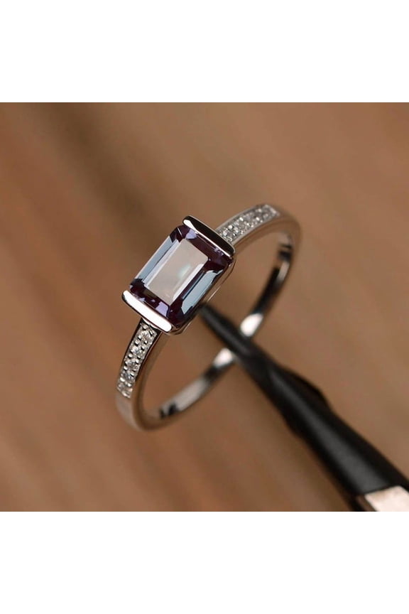 unique engagement rings princess cut alexandrite rings sterling silver rings June birthstone ring lovely rings