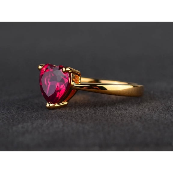 unique vintage solitaire ruby wedding ring heart cut red gemstone July birthstone sterling silver plated yellow gold plated Gemstone Ring Solitaire Ring Anniversary Gifts