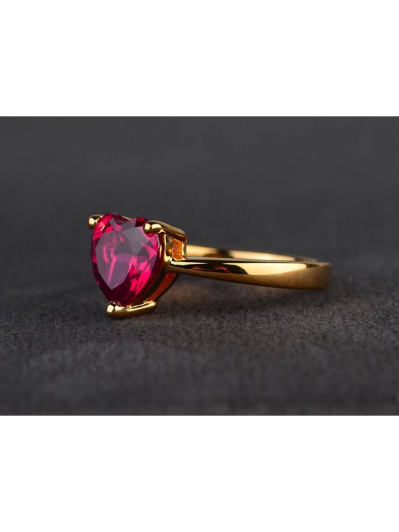 unique vintage solitaire ruby wedding ring heart cut red gemstone July birthstone sterling silver plated yellow gold plated Gemstone Ring Solitaire Ring Anniversary Gifts